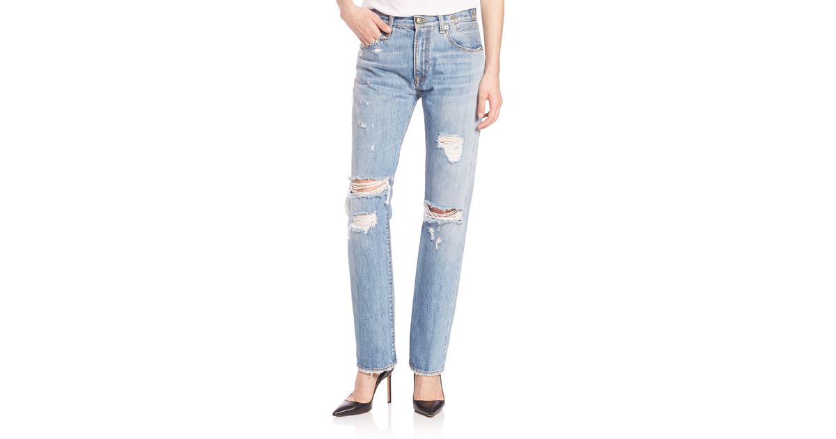 R13 Denim High-rise Distressed Straight-leg Jeans in Blue - Lyst